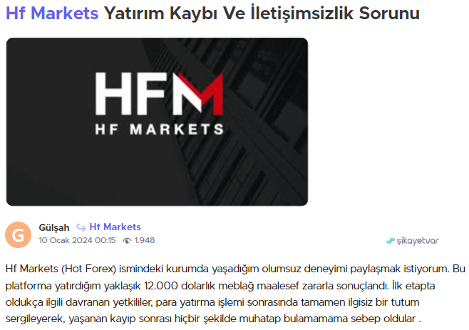 hf markets şikayet var