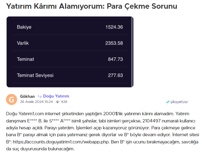 dogu yatirim şikayet var