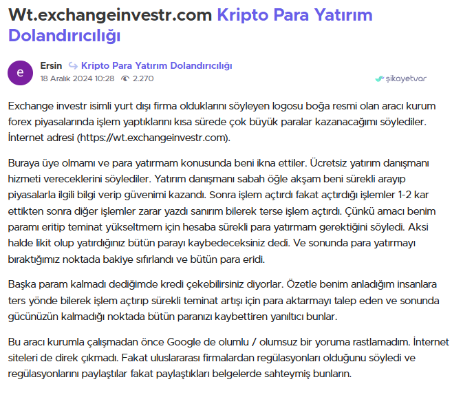 exchange investr şikayet var