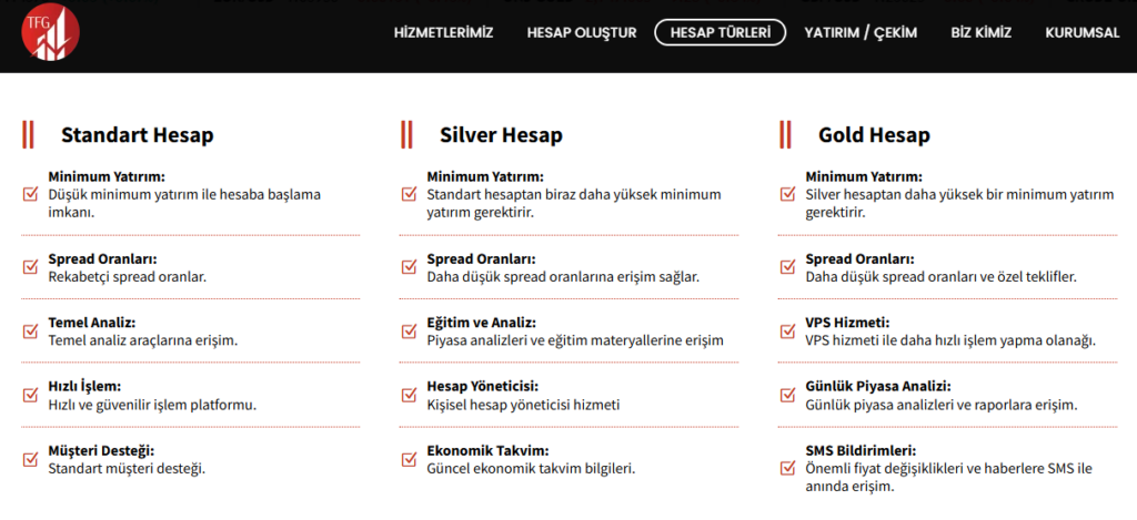 tfg yatırım hesap türleri