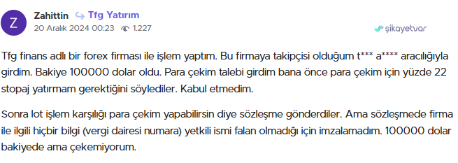 tfg yatırım şikayet var