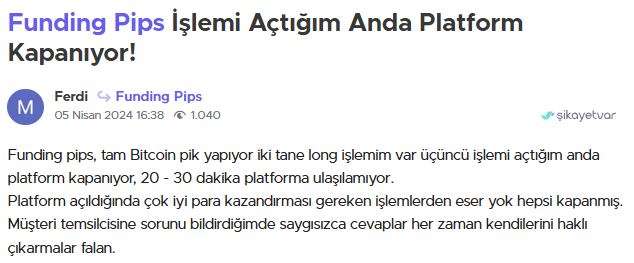 funding pips şikayet var