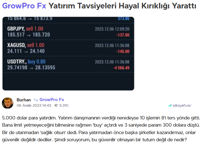 growpro fx şikayet var
