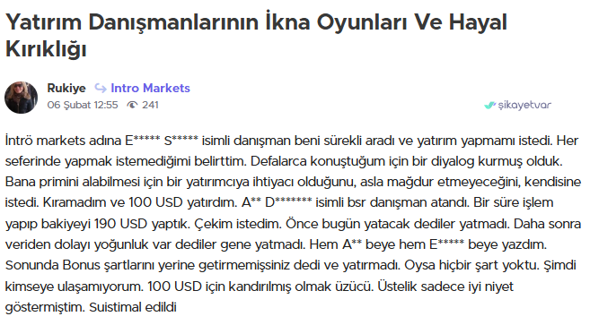 intro markets şikayet var