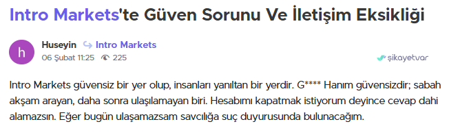 intro markets şikayet var