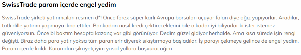 swisstrade şikayet var