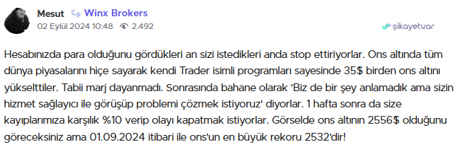 winx brokers şikayet var