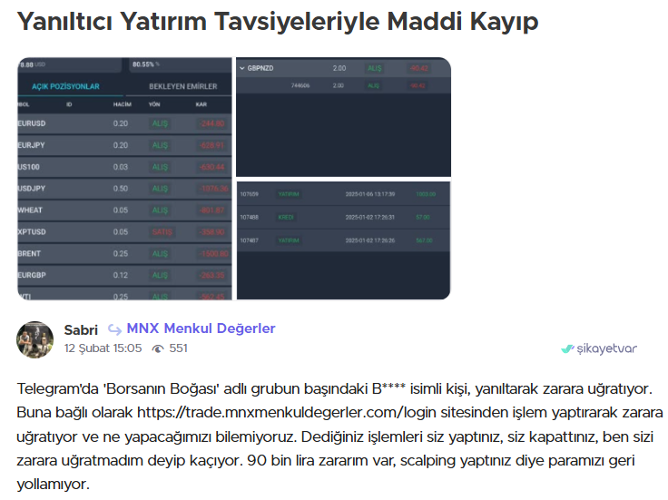 mnx menkul degerler şikayet var