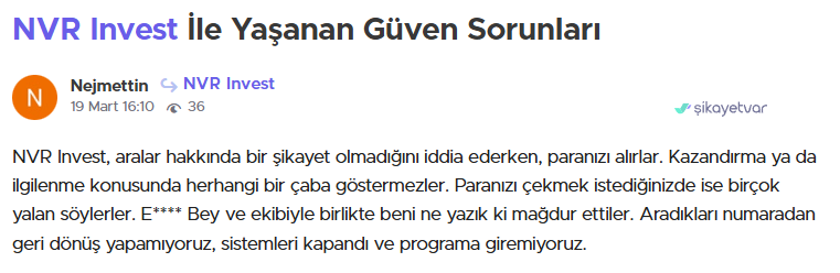 nvr invest şikayet var