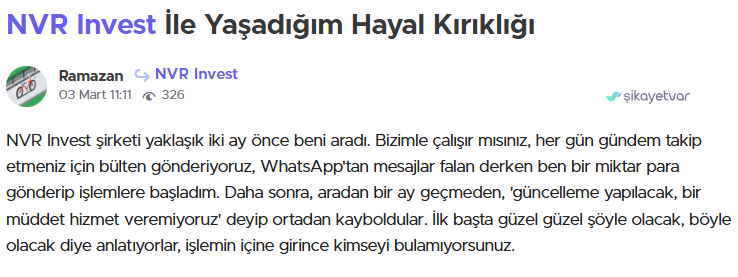 nvr invest şikayet var