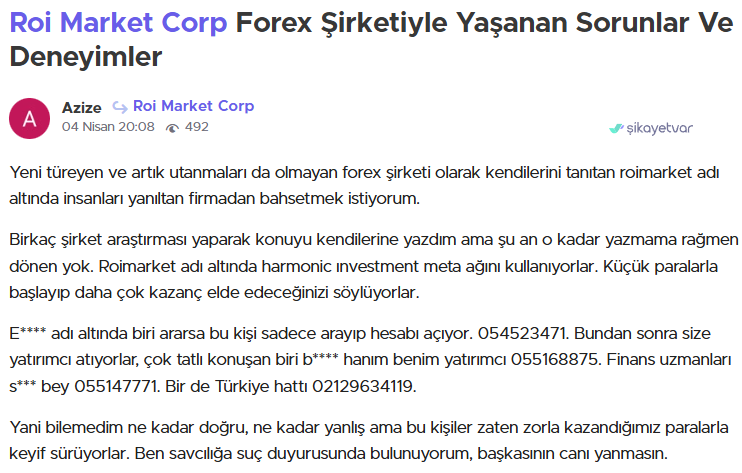 roi market corp şikayet