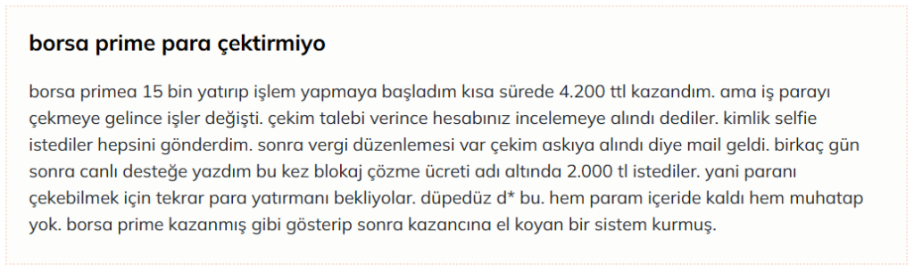 borsa prime şikayet