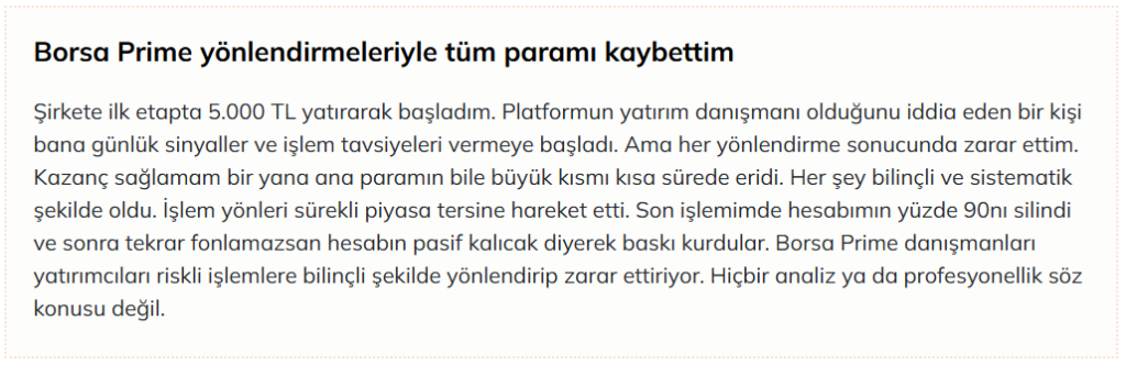 borsa prime şikayet