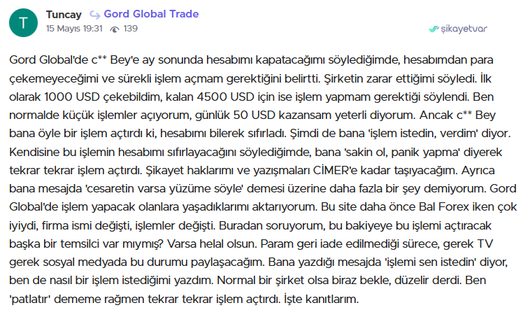 gord global trade şikayet