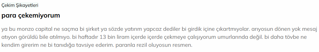 monzo capital şikayet