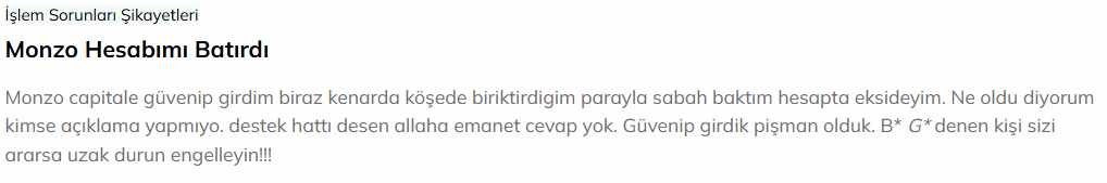 monzo capital şikayet