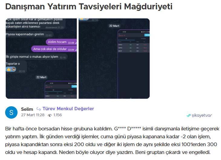 türev menkul değerler şikayet