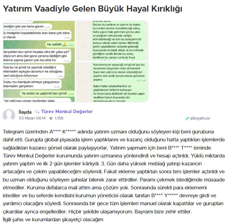 türev menkul değerler şikayet