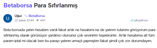 beta borsa şikayet