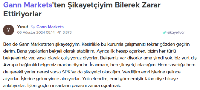 gann markets şikayet