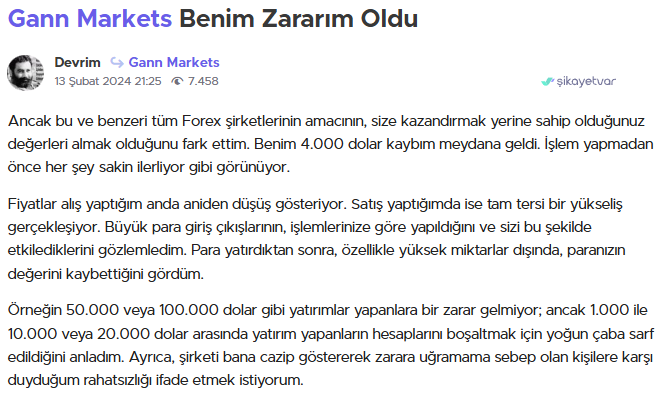 gann markets şikayet
