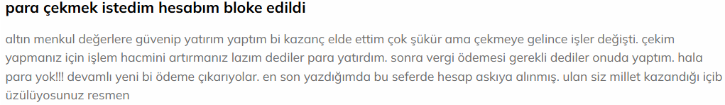 altın menkul değerler şikayet