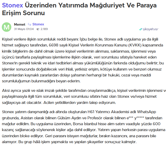 stonex şikayet