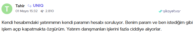 uniq investment şikayet