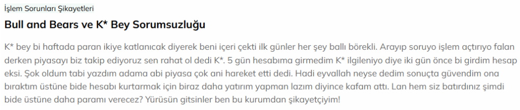bull and bears şikayet