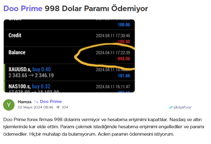 doo prime şikayet