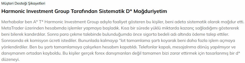 harmonic investment şikayet