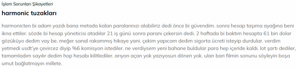 harmonic investment şikayet