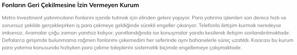 metro investment şikayet