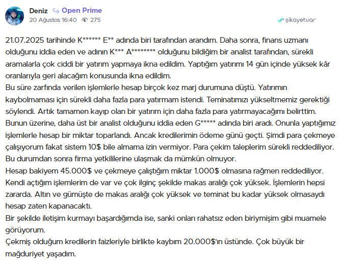 open prime şikayet