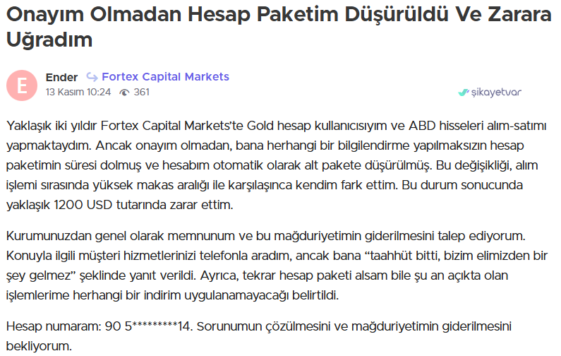fortex capital markets şikayet