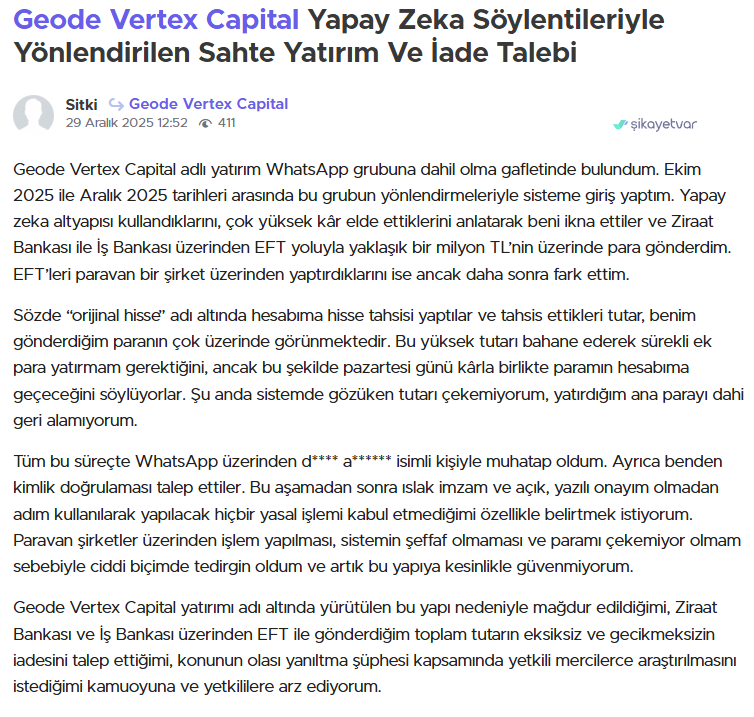 geode vertex capital şikayet