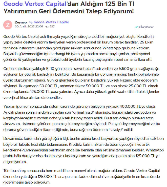 geode vertex capital şikayet