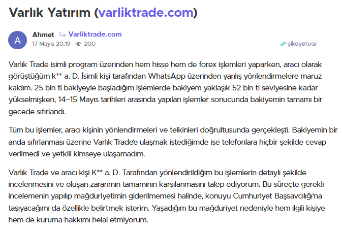 varlık trade şikayet