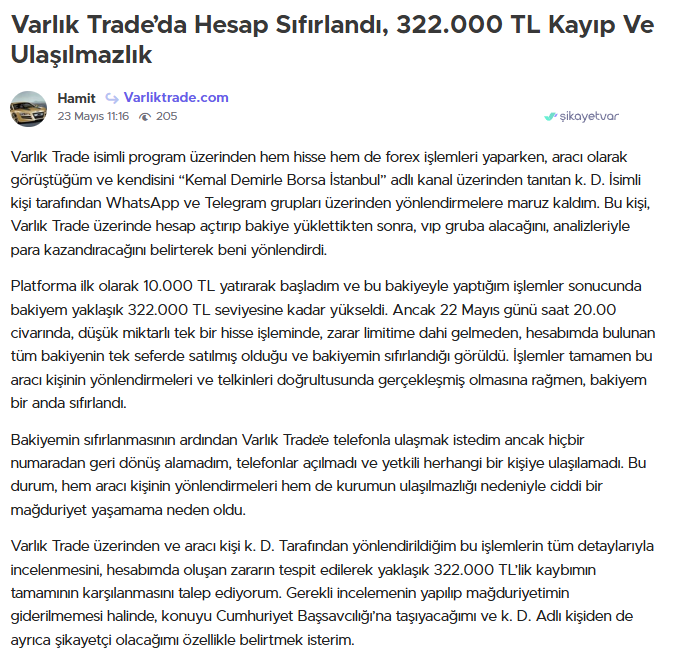 varlık trade şikayet