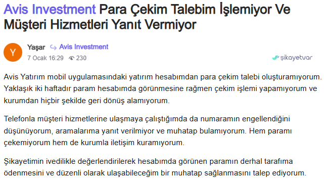 avis investment şikayet