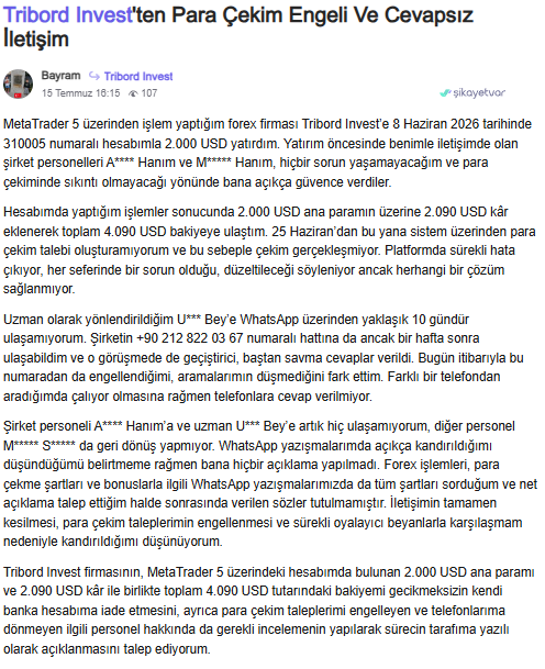 tribord invest şikayet
