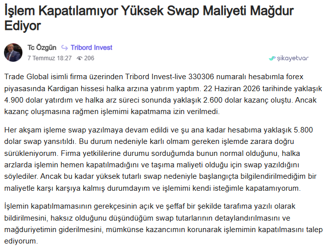 tribord invest şikayet