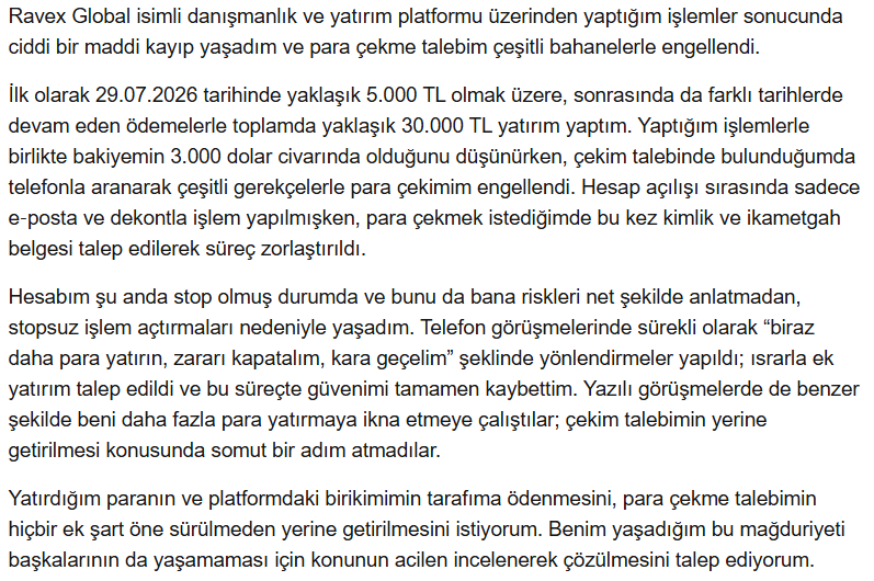ravex global şikayet